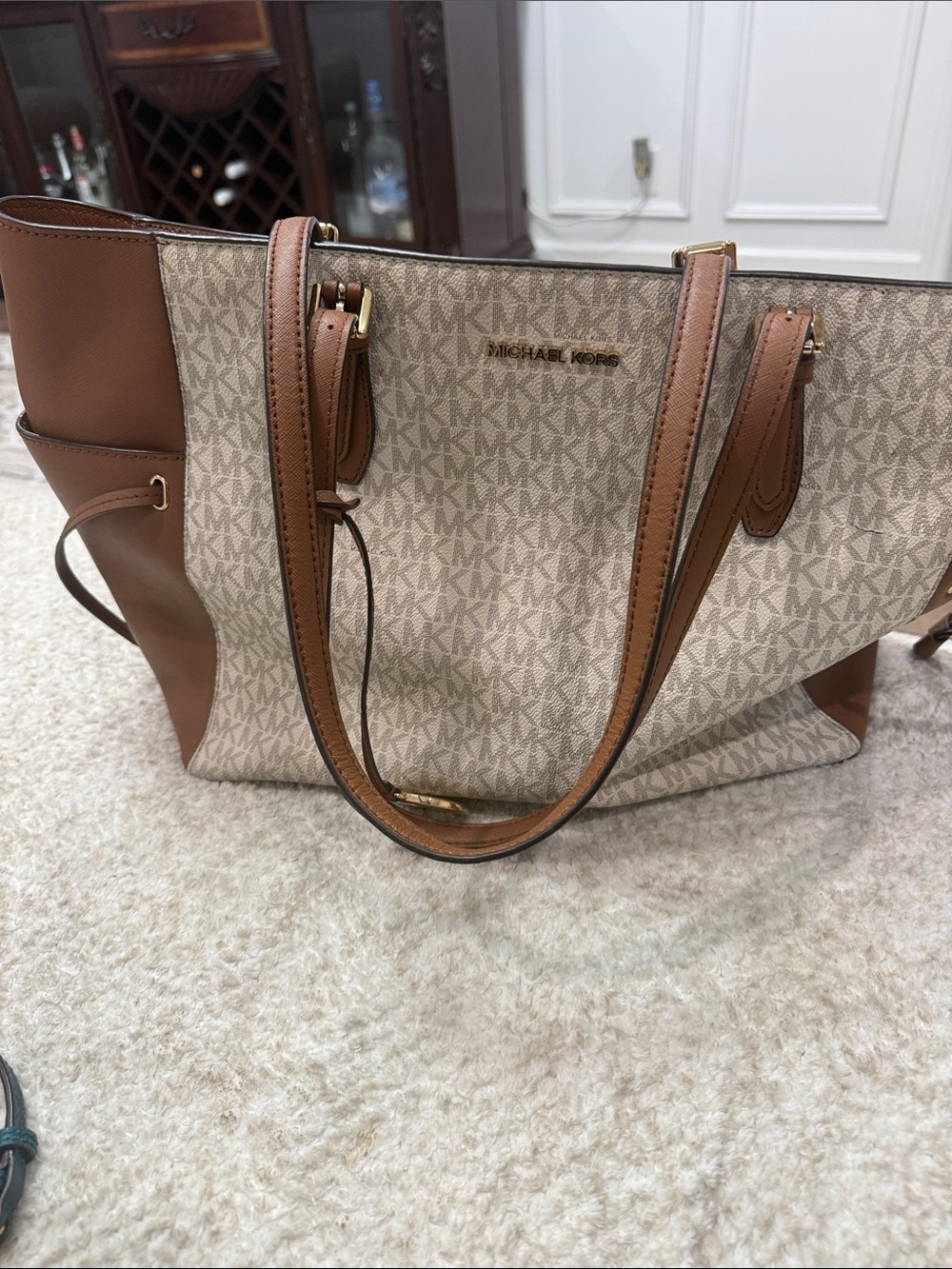 Michael Kors Vanilla Acorn and Brown Signature Tote Bag + Vanilla Acorn Wallet